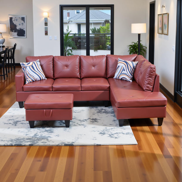 Sectional Couch 103.5" L Shaped Couch Comfy Futon Bed Upholstered Faux Leather 3 Pieces Living Room Furniture Sets with Ottoman and High Density Sponges for Living Room, White