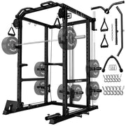 R1-V4 Power Cage Rack, 2000LB Squat Rack with Cable Crossover System, Multi-Function Weight Cage, Home Gym Workout Machine with More Training Attachments