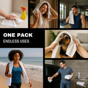 JMR 12 Pack Thin 100% Cotton Utility Towels (20x40 White) - Quick-Dry, Lightweight & Economical for Pets, Gym, Cleaning, Kitchen, Travel, Hair, Auto - Practical Multi-Use Space Saver, Bulk Value