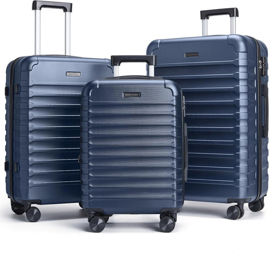 LIGHT FLIGHT Luggage Sets, 3 Piece Durable Suitcase Set with Spinner Wheels, 3 Pcs Hardside Lightweight luggage with TSA Lock, Large Checked Travel Suitcases, 20/24/28 Inch, Dark Blue