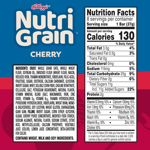 Nutri-Grain Soft Baked Breakfast Bars, Kids Snacks, Whole Grain, Cherry, 10.4oz Box 6 boxes (48 Count)