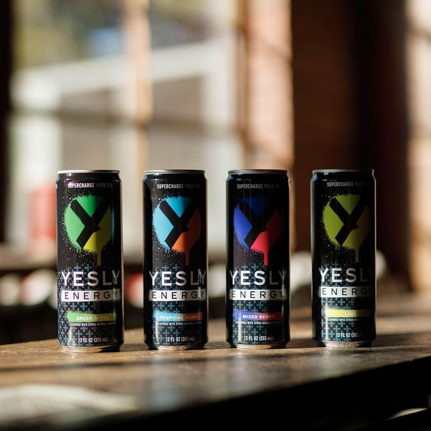 Yesly Energy Drink, Variety Pack, Naturally Flavored Sparkling Energy Drink With Electrolytes, Magnesium, Potassium, Vitamin C, B6 & B12, Natural Caffeine From Green Tea, 12 Fl Oz Cans, 12 Pack