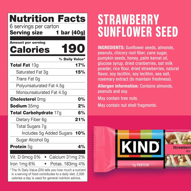 KIND Bars Seeds, Fruit and Nuts Variety Pack, Strawberry, Dark Chocolate Raspberry and Orange Cranberry, Good Source of Fiber, 5g Protein, Gluten Free Snack Bars, 18 Count