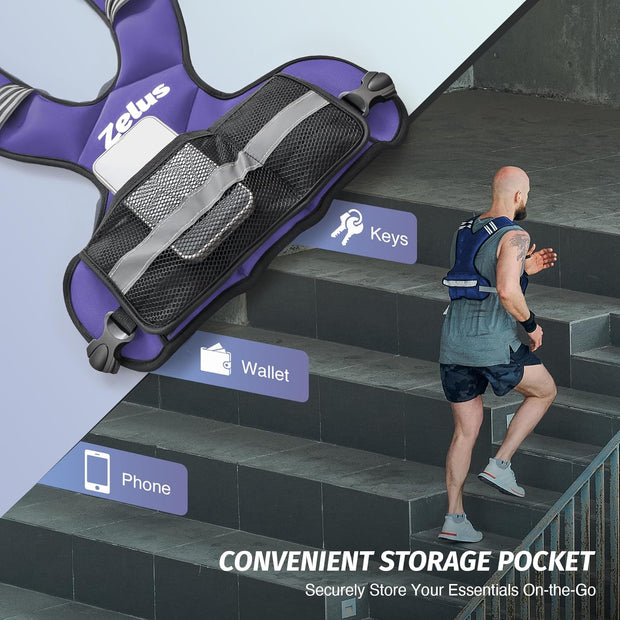 ZELUS Weighted Vest for Men and Women | 4-10lb/11-20lb/20-32lb Vest with 6 Ironsand Weights for Home Workouts | Adjustable Body Weight Vest Exercise Set for Cardio and Strength Training