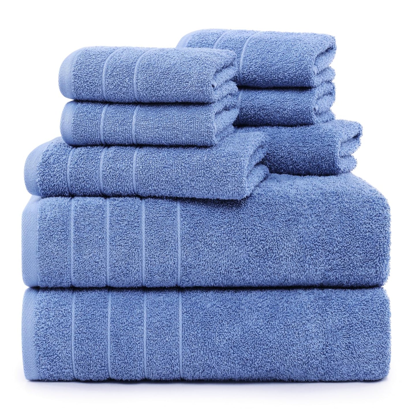 Casa Platino 100% Cotton Luxury Bathroom Towel Set - 8 Pc - Ring Spun, Quick Dry, Soft & Highly Absorbent - 2 Bath, 4 Washcloths, 2 Hand Towels - Remains Plush After Multiple Washes - Cerulean Blue