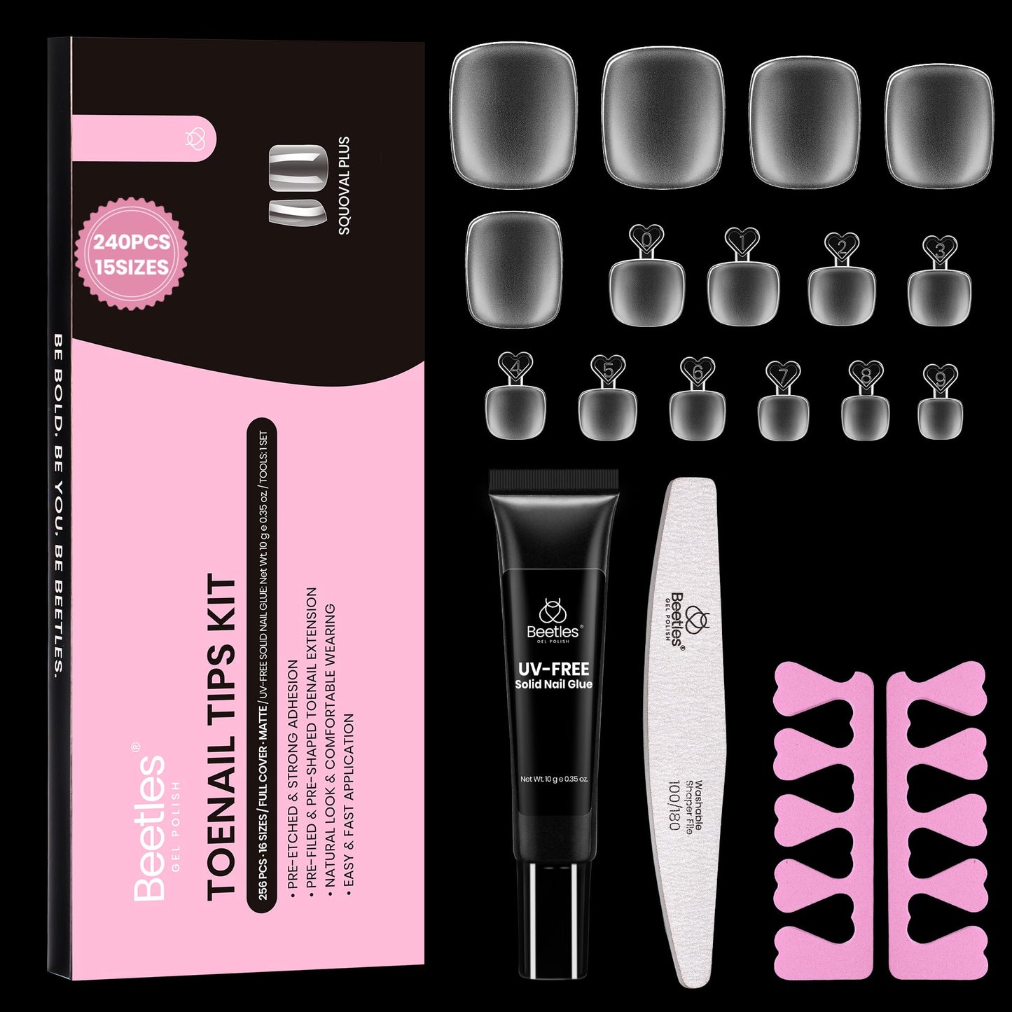 Beetles Toe Nail Tips Square - 16 Sizes 192 Pcs Full Cover Nail Tips Fake Acrylic Toe Nail Pre-etched Double Matte Press on Toenails, Soft Gel Toe Nail Extensions for Women