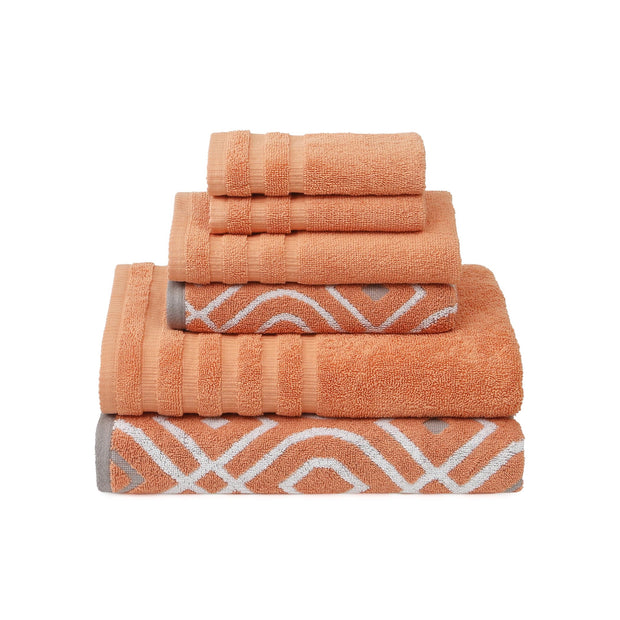 Modern Threads Oxford 6-Piece 100% Cotton Towel Set – Yarn Dyed Jacquard & Solid – Includes 2 Bath Towels, 2 Hand Towels, 2 Washcloths – Absorbent, Quick Dry, Soft & Durable – Aqua