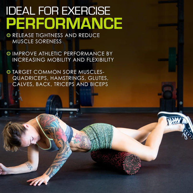 ProsourceFit High Density Foam Rollers 12 - inches Long, Firm Full Body Athletic Massage Tool for Back Stretching, Yoga, Pilates, Post Workout Muscle Recuperation, Black/Green