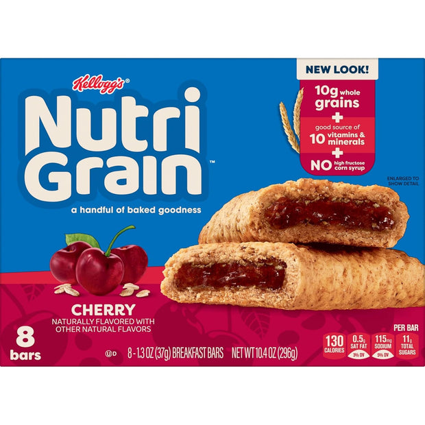 Nutri-Grain Soft Baked Breakfast Bars, Kids Snacks, Whole Grain, Cherry, 10.4oz Box 6 boxes (48 Count)