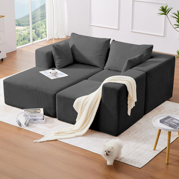 KINGYES Modular Sectional Sofa, 107'' Cloud Couch for Living Room, L Shaped Modern Sectional Sofa with Chaise for Bedroom, Grey