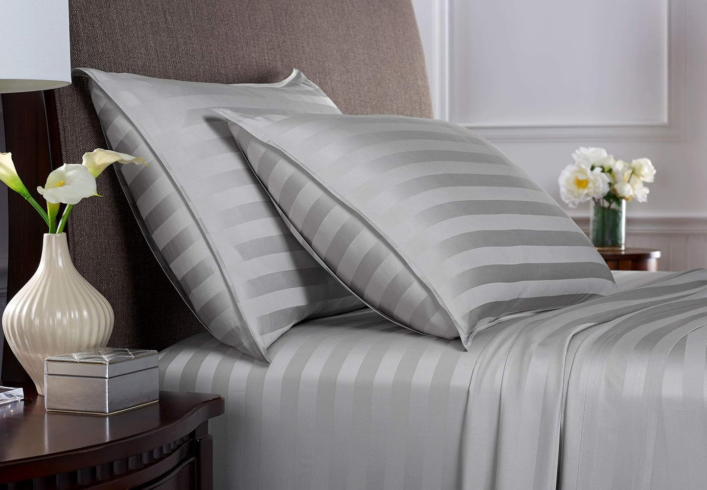 King Sheets by Pure Bamboo, Genuine 100% Organic Viscose Derived from Bamboo Bed Sheet Set, Luxuriously Soft & Cooling, Double Stitching, Lifetime Quality Promise (King, Jacquard Silver)