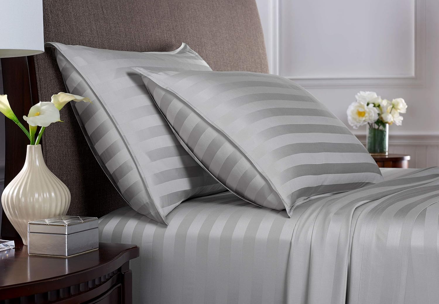 King Sheets by Pure Bamboo, Genuine 100% Organic Viscose Derived from Bamboo Bed Sheet Set, Luxuriously Soft & Cooling, Double Stitching, Lifetime Quality Promise (King, Jacquard Silver)