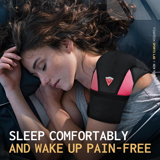 Shoulder Brace - Support & Injury Prevention Brace- Joint Pain Releaser- Shoulder Compression Wrap Strap - Adjustable Injury Accessories for Shoulders - Premium Quality Strap by FIGHTECH (Pink, L-XL)