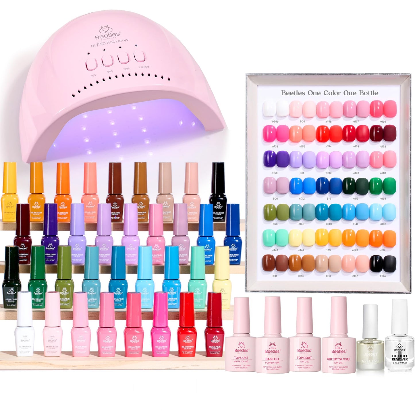Beetles 110 PCS Gel Nail Polish Set, 100 Colors Infinite Inspiration All Season Red Brown Green Black Gel Polish with 5Pcs Base Top Coat Soak off UV Gel for Manicure Lovers DIY at Home Gifts for Women