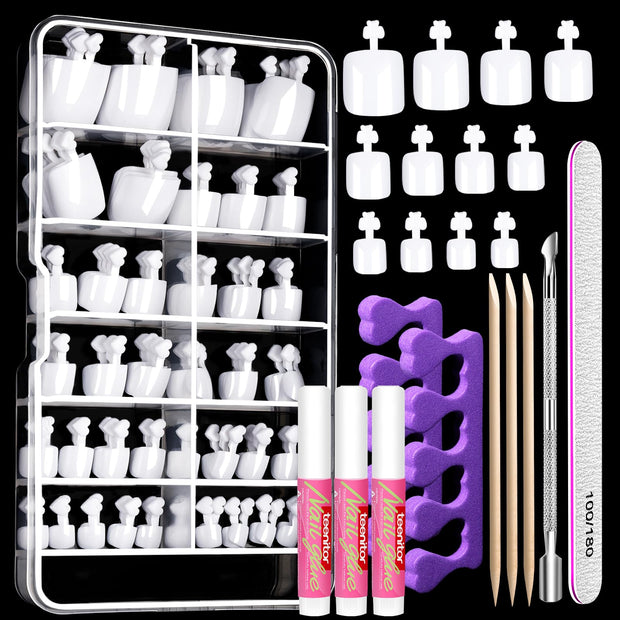 Teenitor Press on Toenails for Women, 120pcs Toe Nail Tips Square Toe Press on Nails, Toenail Press on Fake Toenails, Toe Nails Glue on Fake Toe Nails Press on, Toe Nail Kit False Toenails Matte