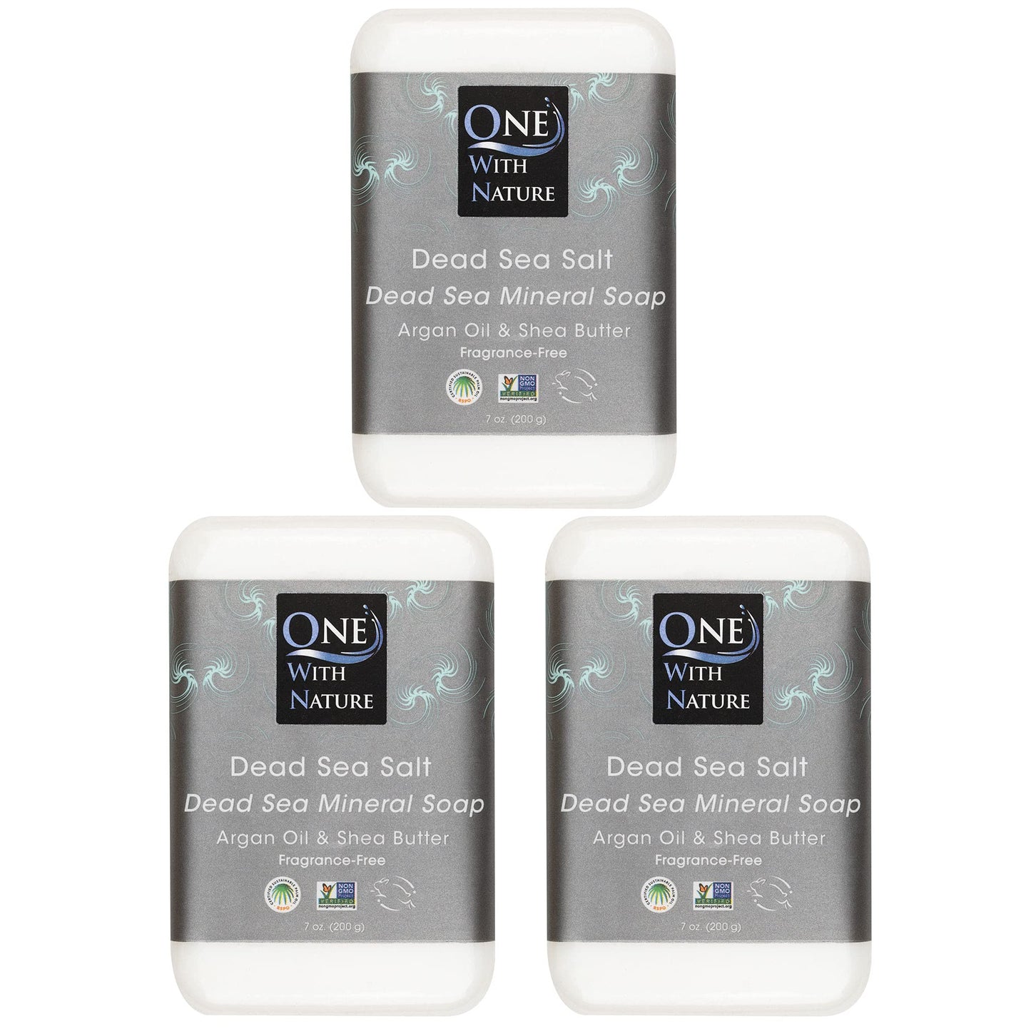 One With Nature Activated Charcoal Soap 4oz 6-Pack Gift Box – Detoxifying and Exfoliating Charcoal Soap Bar with Dead Sea Salt for Face & Body, for Men & Women