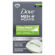 DOVE MEN + CARE 3 in 1 Cleanser for Body, Face, and Shaving to Clean and Hydrate Skin Extra Fresh Body and Facial Cleanser More Moisturizing Than Bar Soap 3.75 oz 6 Bars