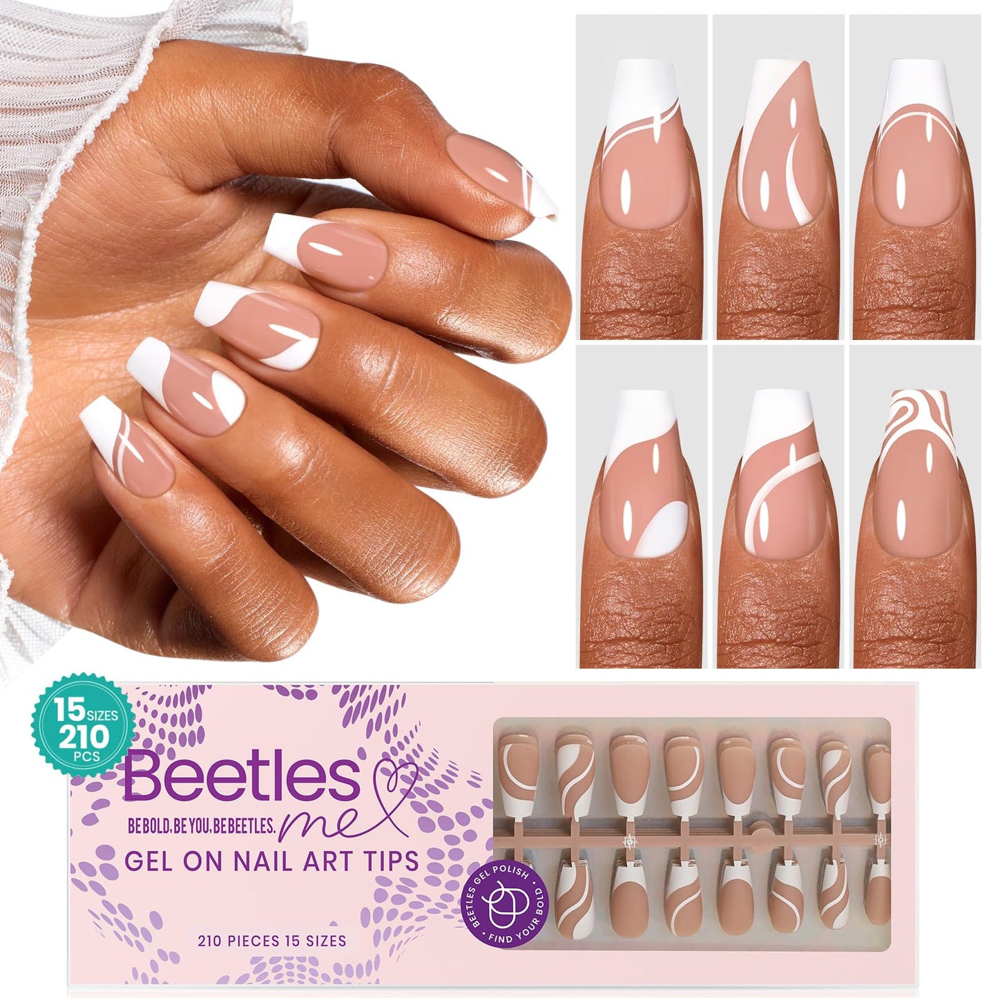 Beetles Ombre Press on Nails: 224 PCS Short Almond Gel Nail Tips, Pink Press ons Pre-applied Primer & Base Coat Glue on Nail Tips, No Need to File Fake Nails DIY Nails Gifts for Women