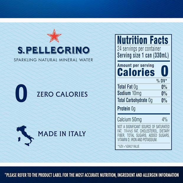 S.Pellegrino Sparkling Natural Mineral Water, Unflavored, 11.15 Fl. Oz (Pack of 24)