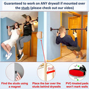 Pull Up Bar for Hallway or Doorway 6-piece Set with Two Attachable Resistance Bands/Handles, Training Manuals, No Screws Chin Up Bar, Max 680lbs, Width options: 27-37", 37-47"; 46-53"