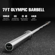 RITFIT 7FT Olympic Barbell for Strength and Weightlifting Training - 2 Inch Olympic Bar for Squat, Deadlift, Bench Press, Curl, Overhead Press - 500lbs/1000lbs/1500lbs Capacity