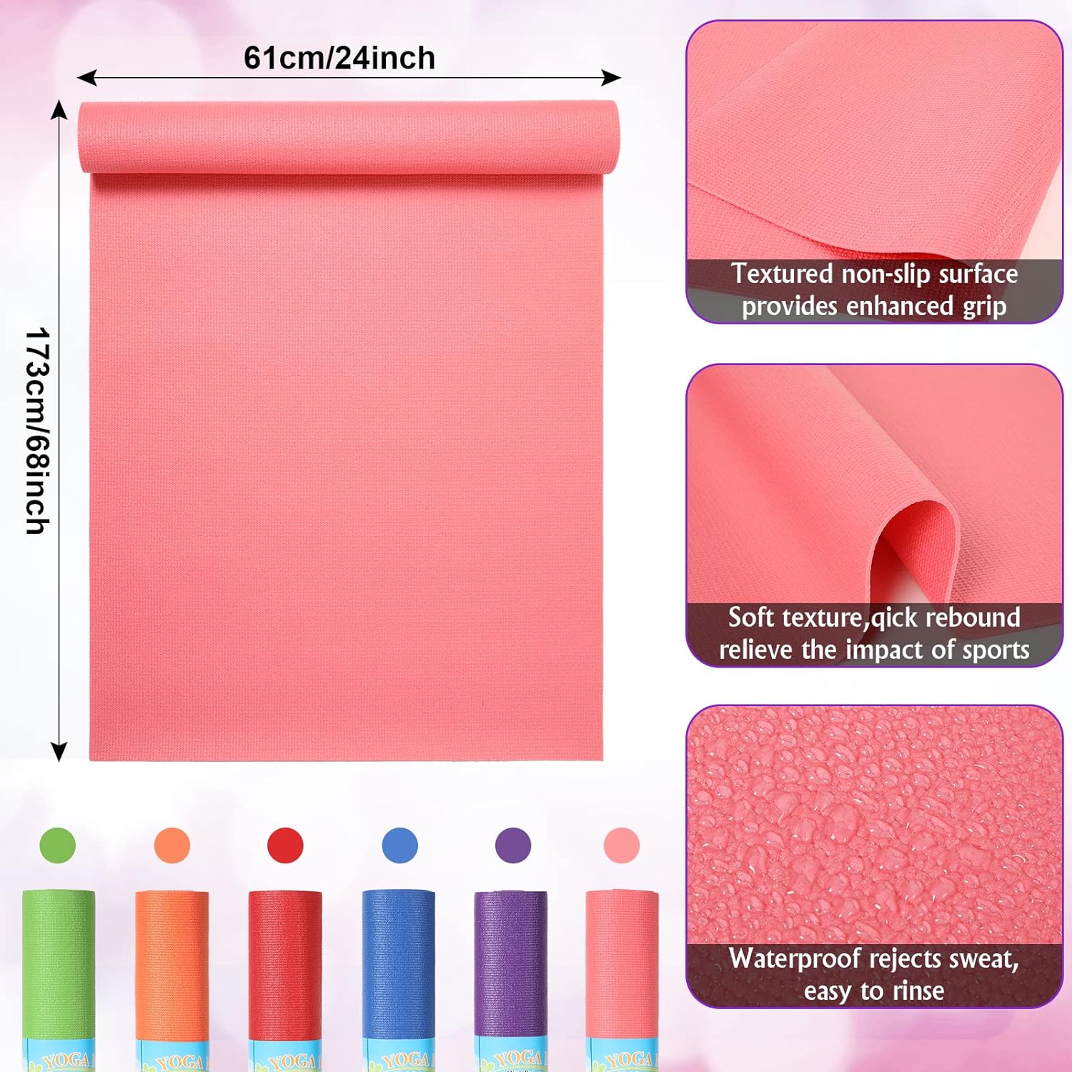 Amylove 12 Pieces Yoga Mats Bulk 68x24x0.12 Inch Exercise Non Slip Fitness Workout Mats for Women Men Home Workout Gym Yoga