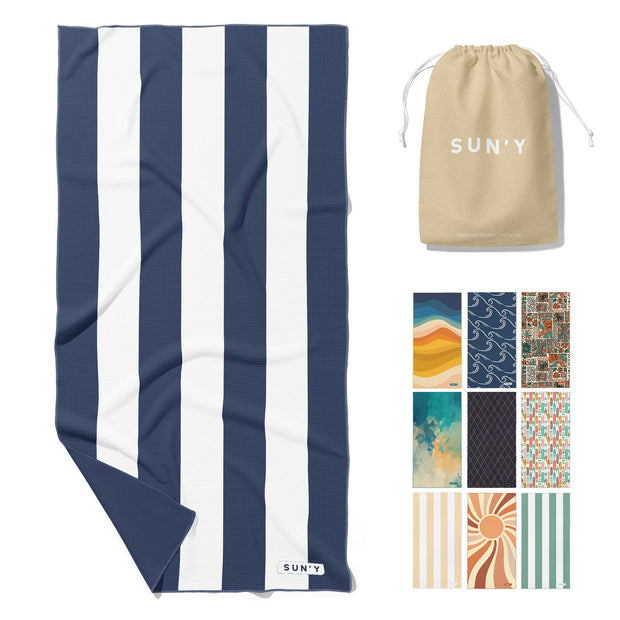 SUN'Y Waffle Microfiber Beach Towel – Sand Free, Quick Dry, Ultra Absorbent, Lightweight & Compact Travel Towel with Carry Bag - Large (63” x 31.5”), Boho