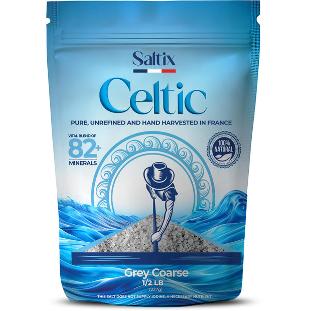 Saltix Grey Sea Salt Grey Coarse 1lb Harvested in France | 100% Natural, Organic and Unrefined | Rich in 82+ Minerals, Resealable bag (1/2lb 2 Pack)
