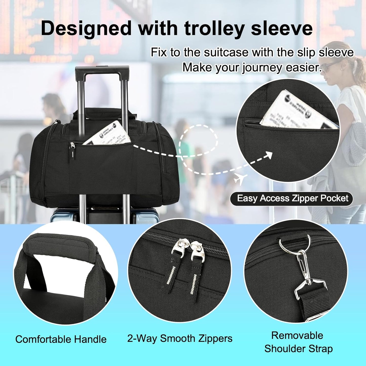 Gym Bag for Men & Women - 40L Sports Duffle Bag Carry On Weekender Overnight Bag with Shoe Compartment, Water Resistant Duffle Bag for Travel, Sports, Fitness & Workout, Black