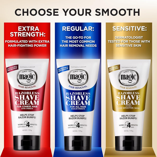 SoftSheen-Carson Magic Razorless Shaving Cream, Hair Removal Cream for Body Hair, Extra Strength Depilatory Cream, Works in 4 Minutes for Coarse Hair, 6 oz