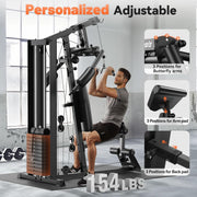 Sportsroyals Home Gym Equipment, 154LBS Weight Stack, Full Body Workout Machine with Pulley System for Strength Training