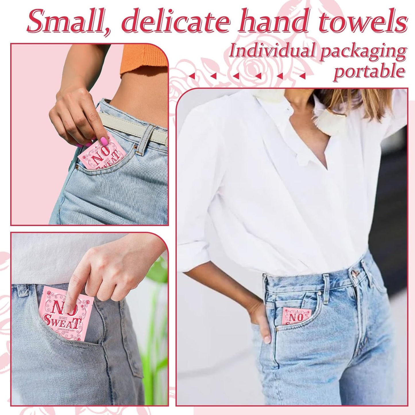 Mini Deodorant Body Wipes 50 pieces of Travel deodorant Wipes And Travel Deodorant Individually Wrap Hypoallergenic Underarm Sweating Rose And Travel To Clean Skin For Female Male Teenagers