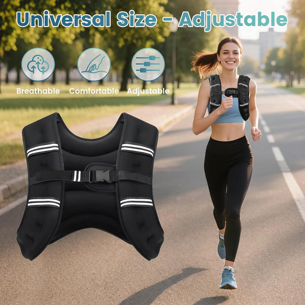 Weighted Vest, 8lb/12lb/16lb/20lb/25lb/30lb Weight Vest with Two Adjustment Straps for Men Women, Weight Vests with Reflective Stripe for Strength Training, Running, Jogging, Walking