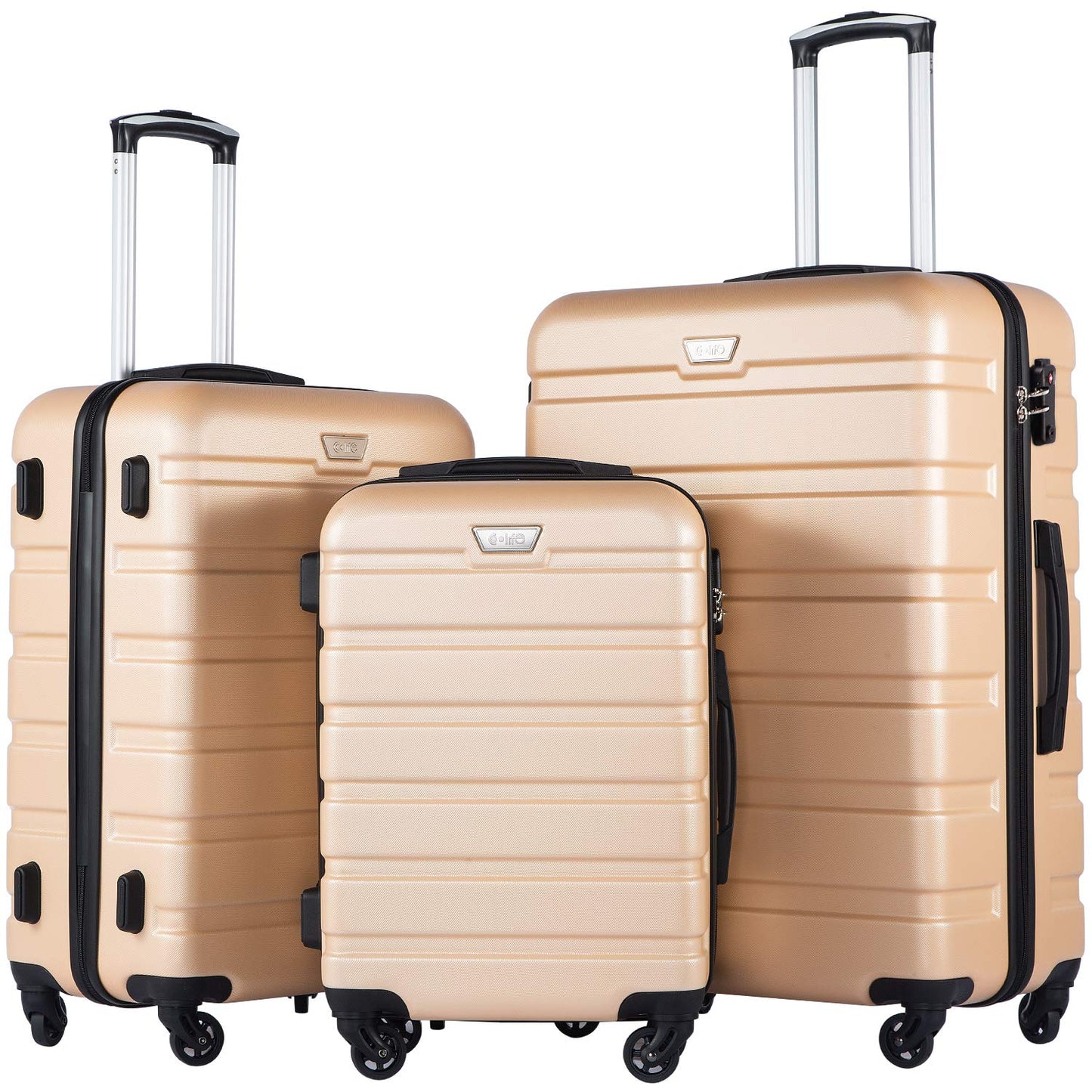 Coolife Luggage 4 Piece Set Suitcase Spinner Hardshell Lightweight TSA Lock (Family Set-Sky Blue)