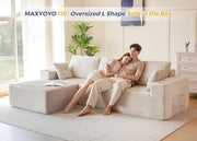 MAXYOYO 110" Modular Sectional Couch with L-Shape Chaise, Modern Boneless Couch for Living Room, Sofa in A Box, Oversized Sofa Sleeper with Deep Seat, No Assembly Required, Grayish Beige
