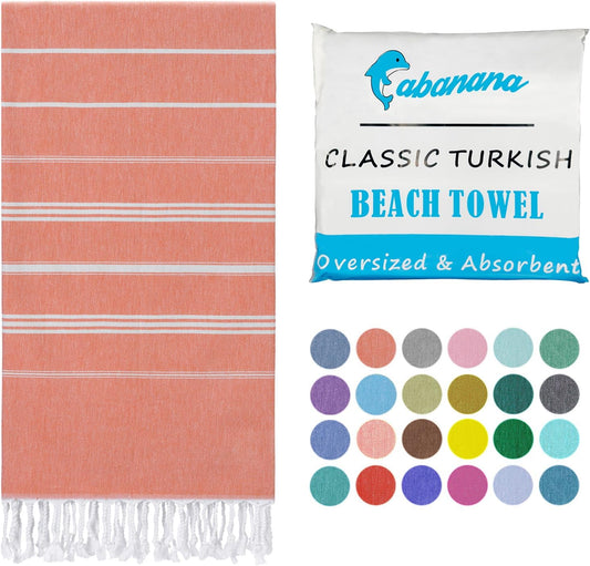 cabanana Turkish Beach Towel Oversized - 39"x71" Quick Dry Sand Free Thin Beach Towels for Adults,Extra Large Cotton Lightweigh Travel Towel for Beach Accessories (Coral)