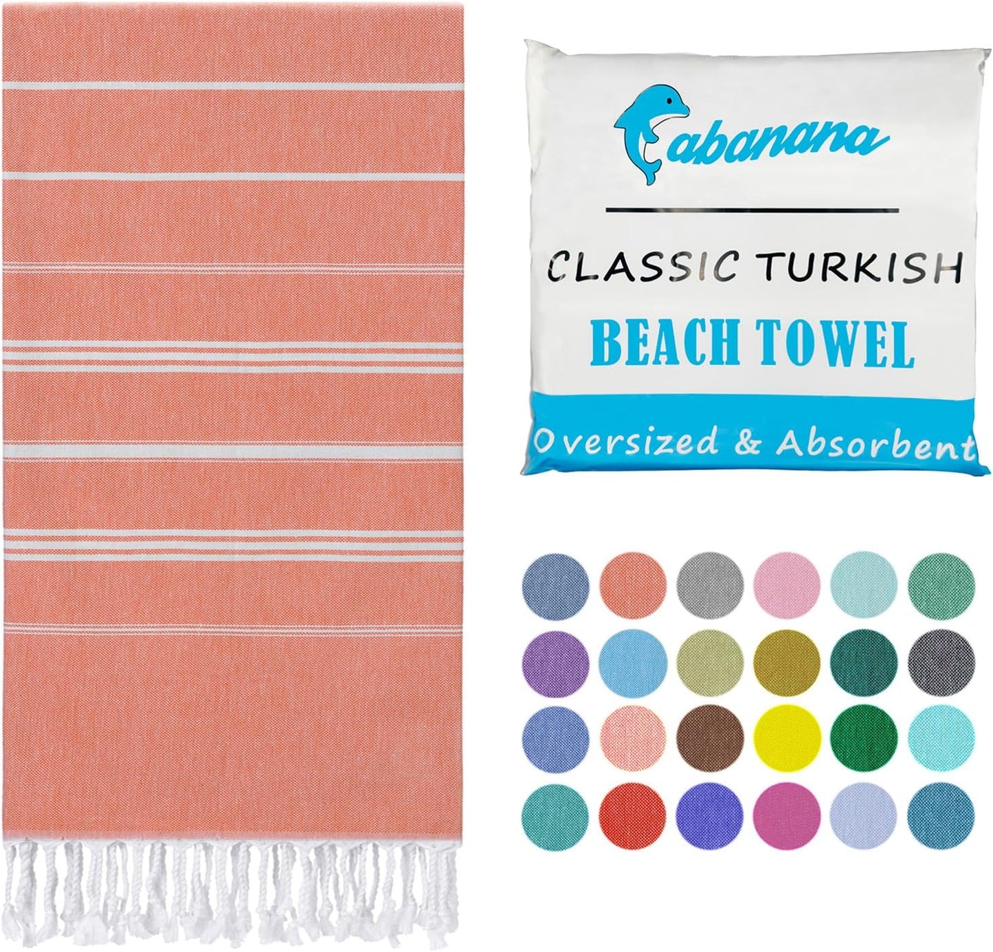 cabanana Turkish Beach Towel Oversized - 39"x71" Quick Dry Sand Free Thin Beach Towels for Adults,Extra Large Cotton Lightweigh Travel Towel for Beach Accessories (Coral)