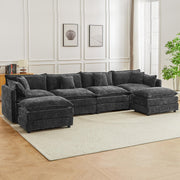 Modular Sectional Sofa, 112.2 Inch L Shaped Couch Set with Armrests, 3-Seater Comfy Cloud Couches with Movable Ottoman for Living Room Apartment, Coffee with 1 Ottoman