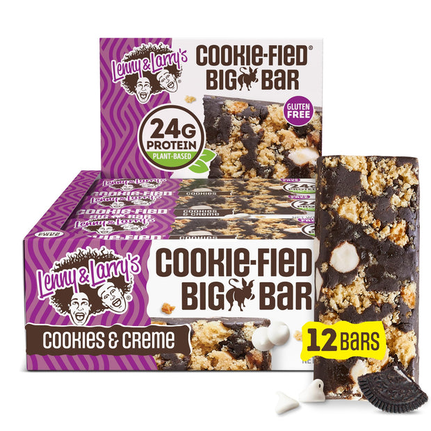 Lenny & Larry's Cookie-fied BIG BAR – Peanut Butter Chocolate Chip Vegan Protein Bars 12x90g – Healthy Snacks, 24g Plant Protein & 10g Prebiotic Fiber – Gluten free Power Bar, Keto Friendly & Vegan