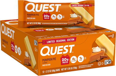 Quest Nutrition Pumpkin Pie Protein Bar, 20g Protein, 4g Net Carb, 1g Sugar, Gluten Free, 12 Count