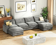 Homall 119" Modular Sectional Sofa, L Shaped Sofa Couch with Reversible Ottoman, DIY Combination Chenille Deep 3-Seat Cloud Couch for Living Room, Apartment (Light Grey, L Shaped Sofa)