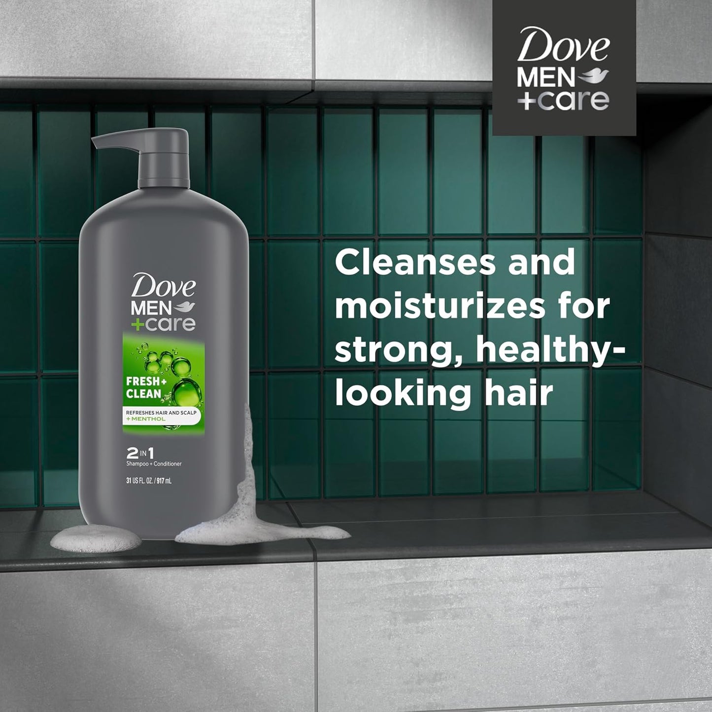 Dove Men+Care 2 in 1 Shampoo and Conditioner Fresh & Clean for Clean Hair Shampoo and Conditioner for Stronger, Healthy Hair Everyday 31 oz (Pack of 2)