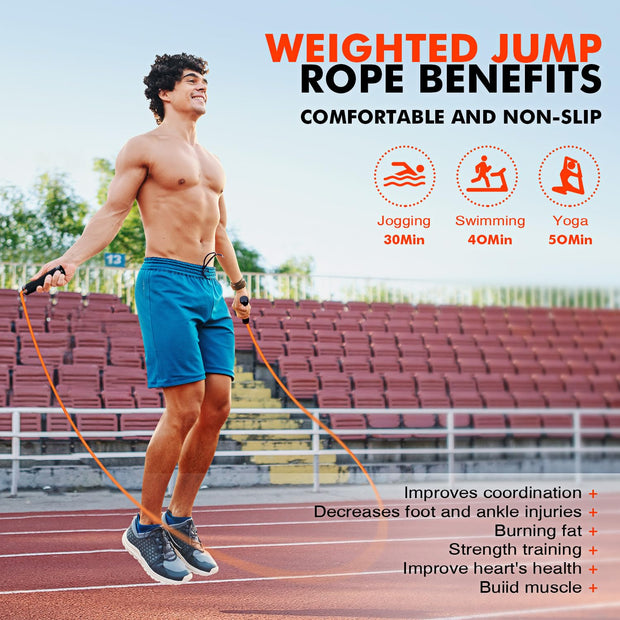 KUTIZE Jump Rope, Weighted Jump Rope for Men Women, Adjustable 1lb Heavy Skipping Ropes, Suitable for Boxing, Cardio, Home Fitness, Training Muscle, Home Gym Workout Equipment for Full Body Exercise