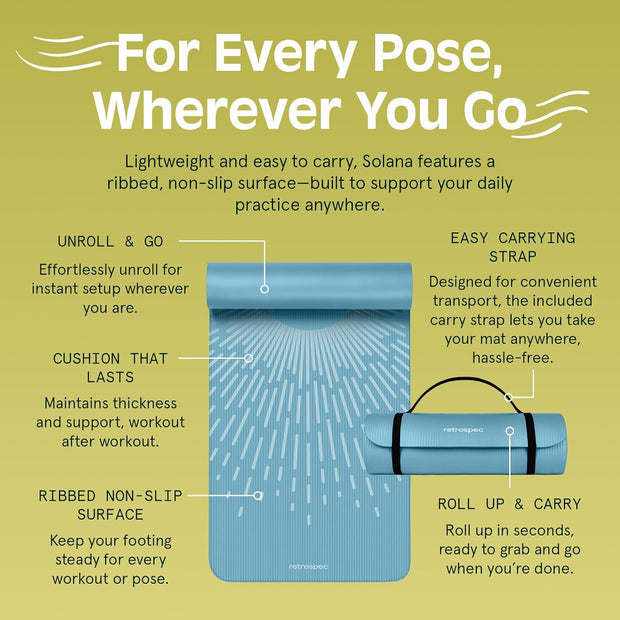 Retrospec Solana Yoga Mat 1" Thick With Nylon Carry Strap for Men & Women - Non Slip Exercise Mat for Home Yoga, Pilates, Stretching, Floor & Fitness Workouts