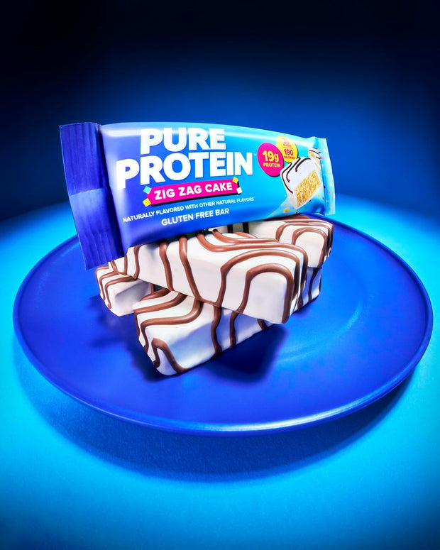 Pure Protein Zig Zag Cake Protein Bars – 19g Protein, 3g Sugar, 190 Calories (4 count) Low Sugar* High Protein Snack - Gluten Free - Perfect for a Healthy Snack.