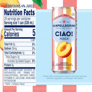 Sanpellegrino CIAO Peach Sparkling Water, Low-Calorie Italian Sparkling Water with Real Fruit Juices, 0g Added Sugar, 24-Pack