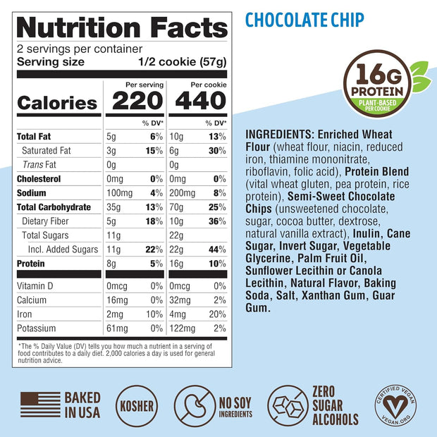 Lenny & Larry's The Complete Cookie, Chocolate Chip, Soft Baked, 16g Plant Protein, Vegan, Non-GMO, 4 Ounce Cookie (Pack of 12)