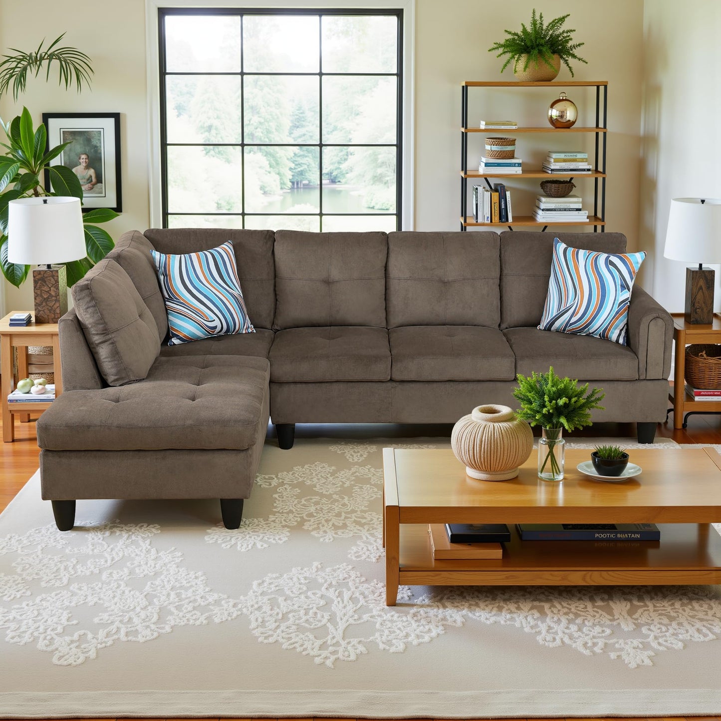 Sectional Couch 103.5" L Shaped Couch Comfy Futon Bed Upholstered Faux Leather 3 Pieces Living Room Furniture Sets with Ottoman and High Density Sponges for Living Room, White