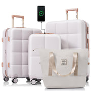 Merax Luggage Sets 3 Pcs, ABS Hardside Suit case with Spinner Wheels Lightweight TSA Lock, Gradient Pink, 20/24/28 Inch