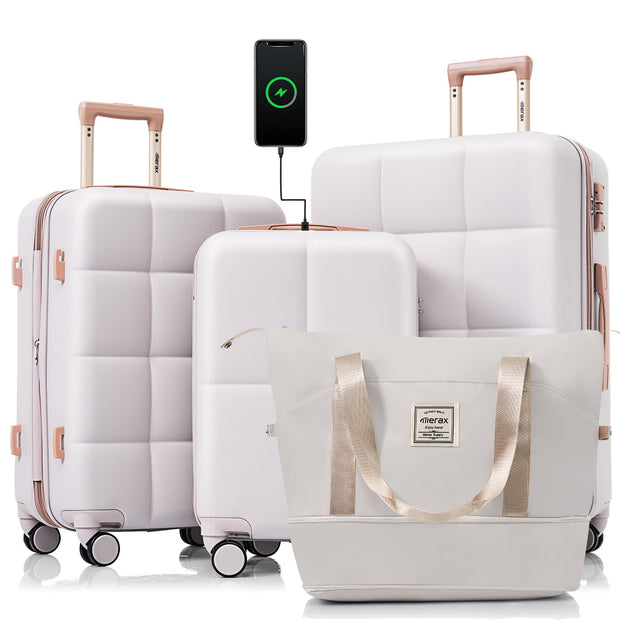 Merax Luggage Sets 3 Pcs, ABS Hardside Suit case with Spinner Wheels Lightweight TSA Lock, Gradient Pink, 20/24/28 Inch